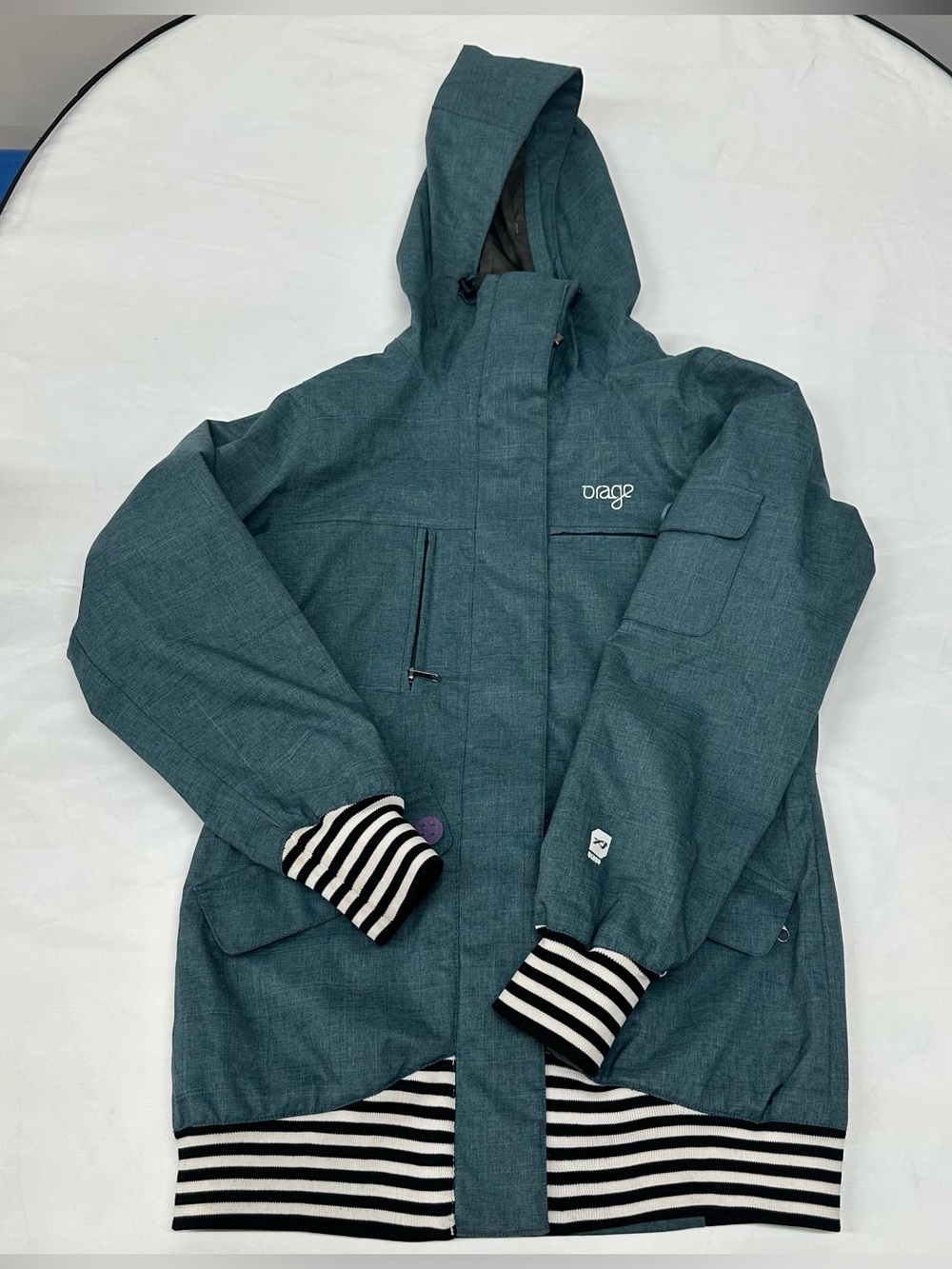 Orage Teal Hooded Jacket with Stripe Trim